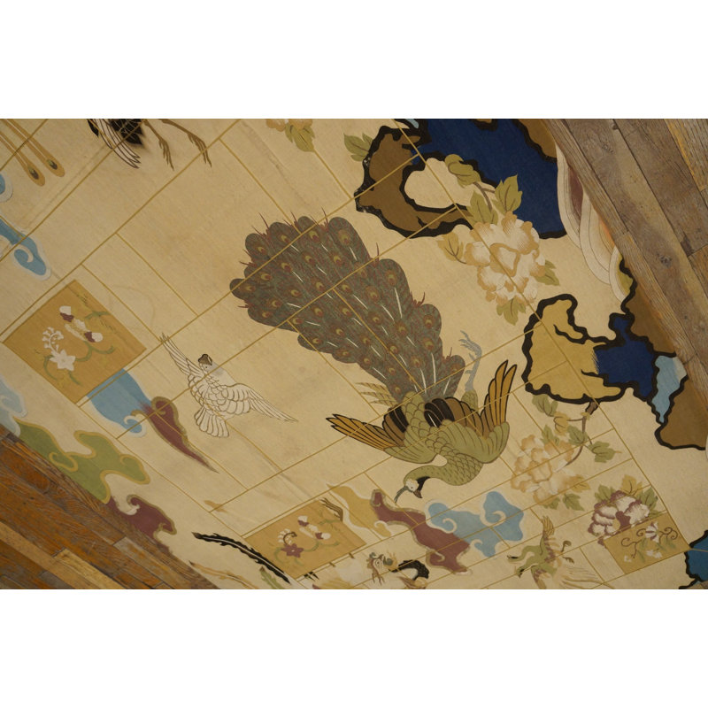 Antique Textile Chinese Allover Floral Beige 1850s Rug