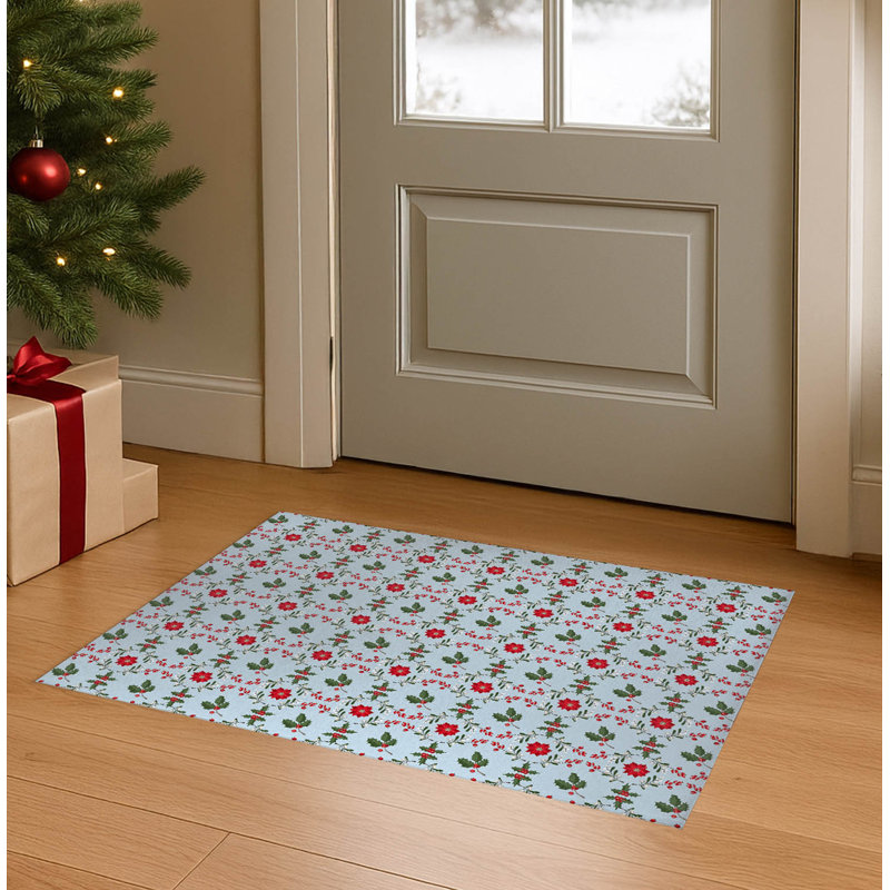 Paillasson Botanical Poinsettia, Bleu, L 60 po x L 84 po
