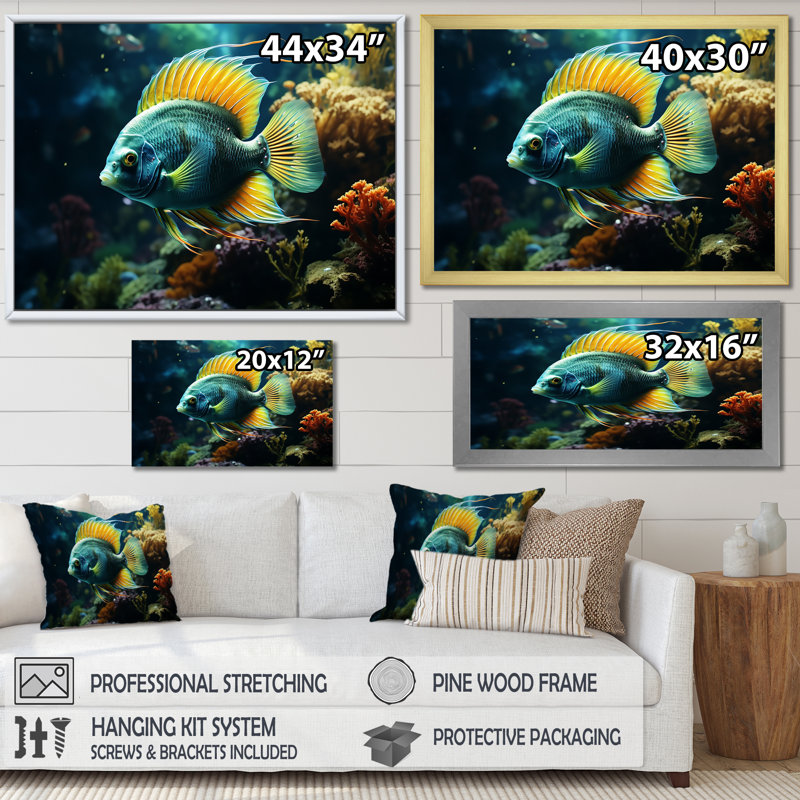 Surreal fish Underwater World I - Butterfly Fish Framed Prints, 24" H x 32" W x 1" D, White Floater Framed