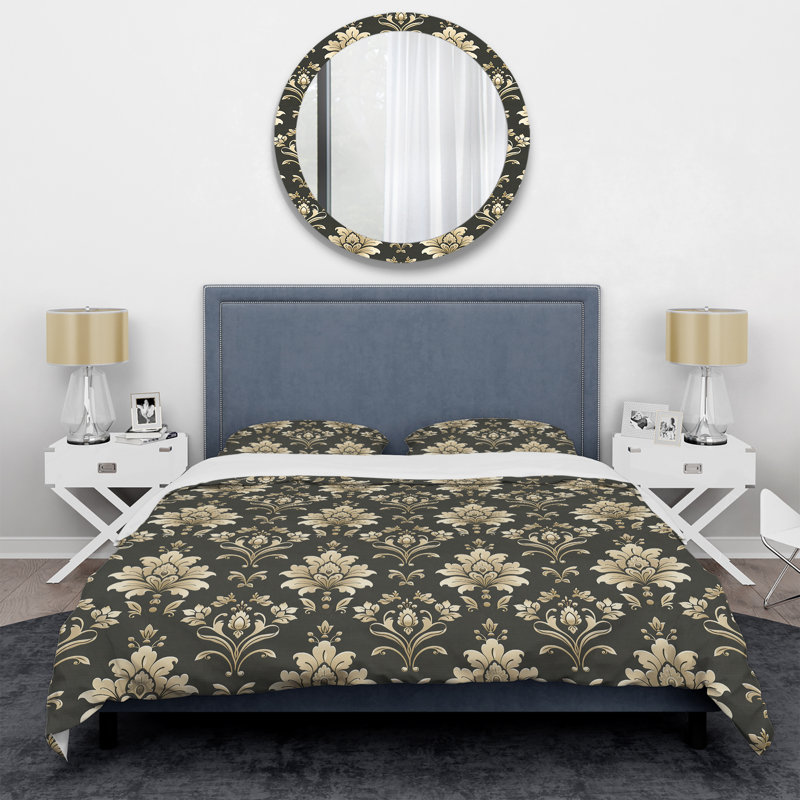 Ensemble de housse de couette moderne brun et beige à motif damassé classique IV