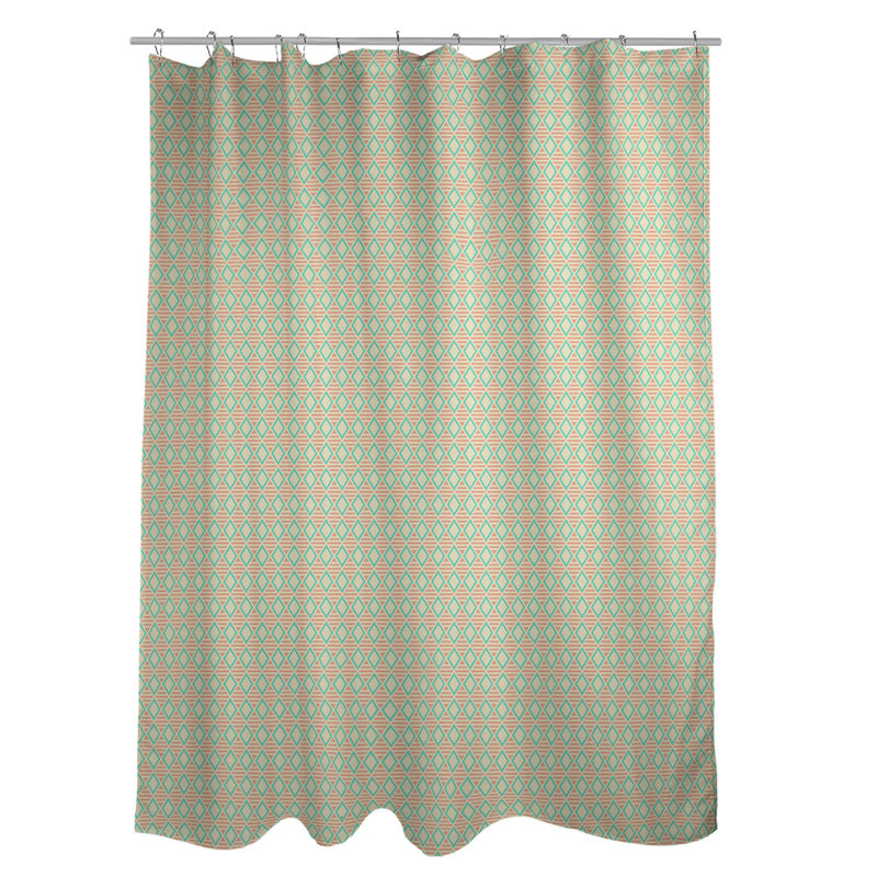 Rideau de douche simple hexagonal classique, Diamond and Lattice, Teal/Orange Geometric 2