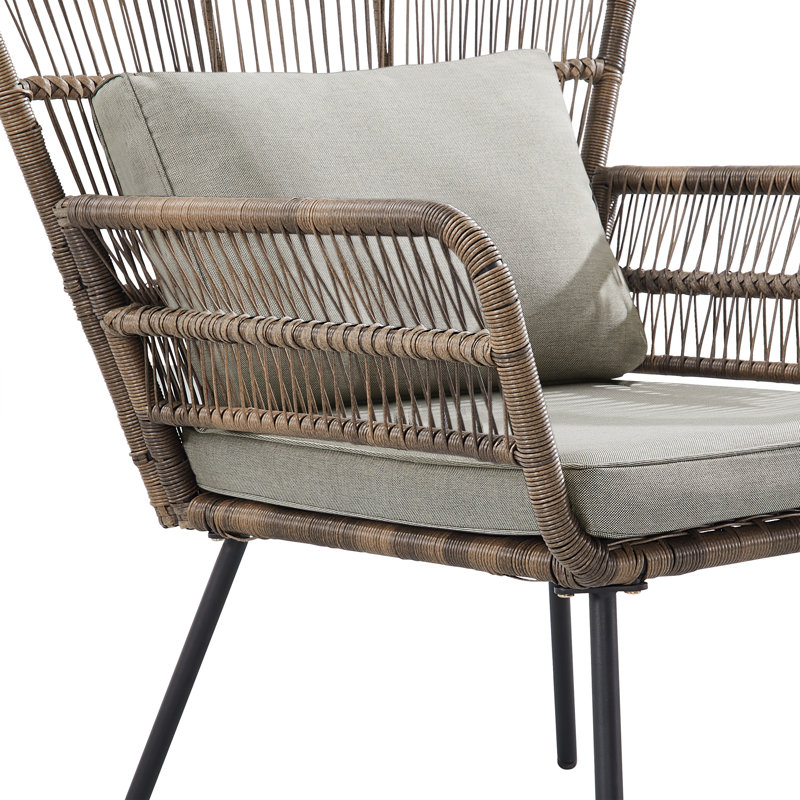 Ensemble de conversation pour patio en osier 2 personnes avec coussins Charlcy, Coussin crème / cadre brun