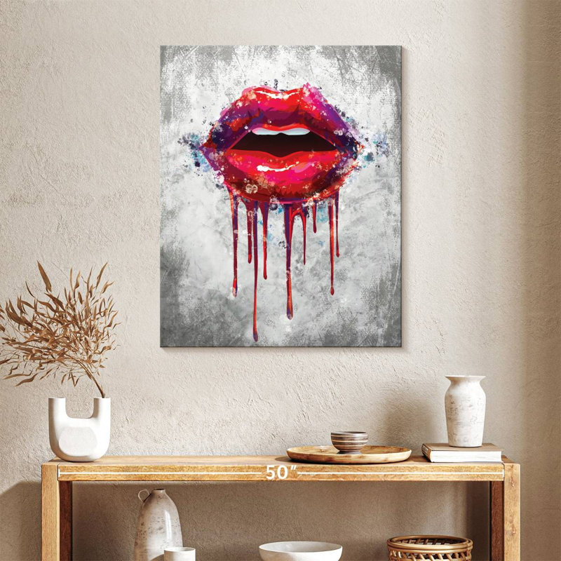 " Lips Paint Drip " by Simona J, 35" H x 28" W x 1.25" D
