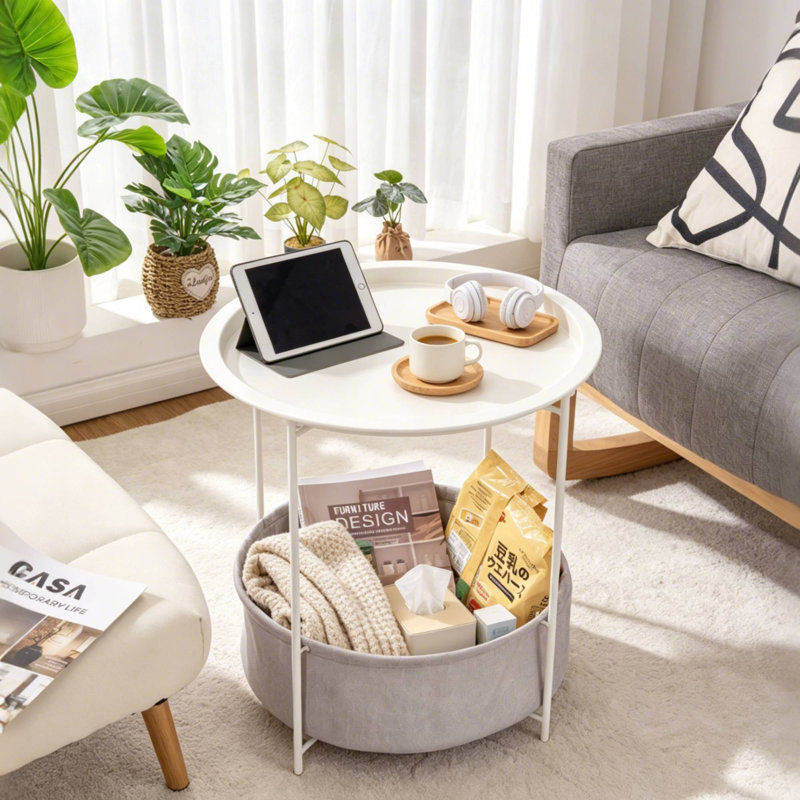 Petite table de bout avec sac de rangement Deeley, Gris