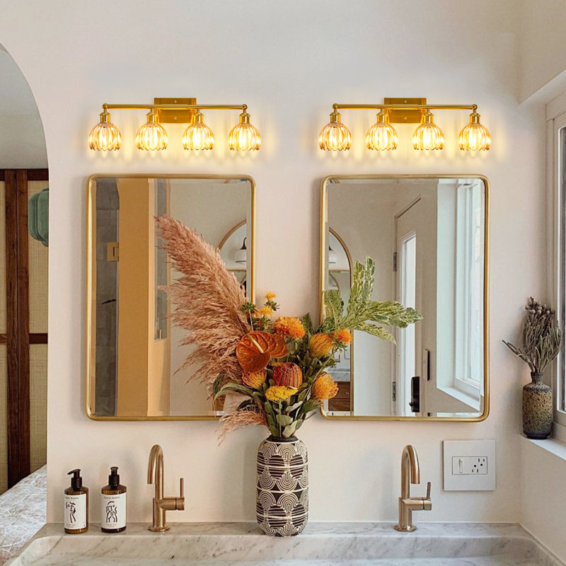 Luminaire de meuble-lavabo moderne avec abat-jour en verre E26, Doré, Cuivre, 4