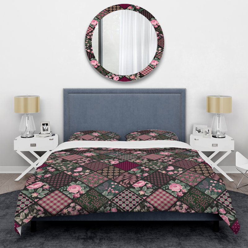 Pink Patchwork Pattern - Abstract Duvet Cover Set - Microfiber Polyester, King Duvet Cover + 2 King Shams