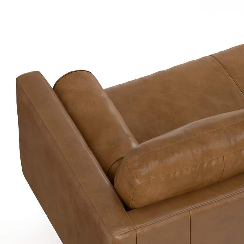 Caramel Brown Leather Left Sectional Sofa with Pillow-top Arm
