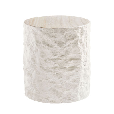 Cylindrical Side Table with Faux Marble Finish,Fiberglass Round End Table with Stone for Living Room