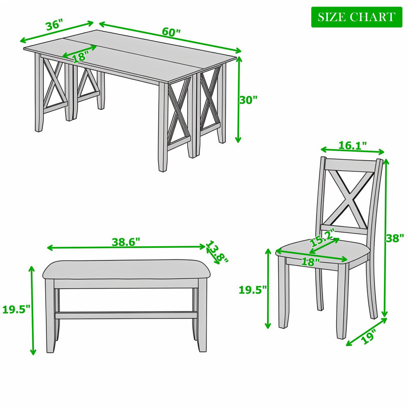 Ensemble de salle à manger pliable six pièces avec quatre chaises et un banc, Espresso