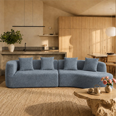 132" Dark Blue Chenille Curved Modular Sectional Sofa with 4 Pillows