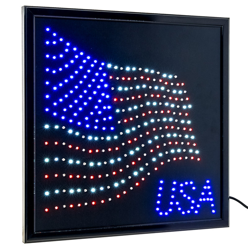 USA American Flag Framed LED Wall Art Decor Marquee Sign - 20" x 20"