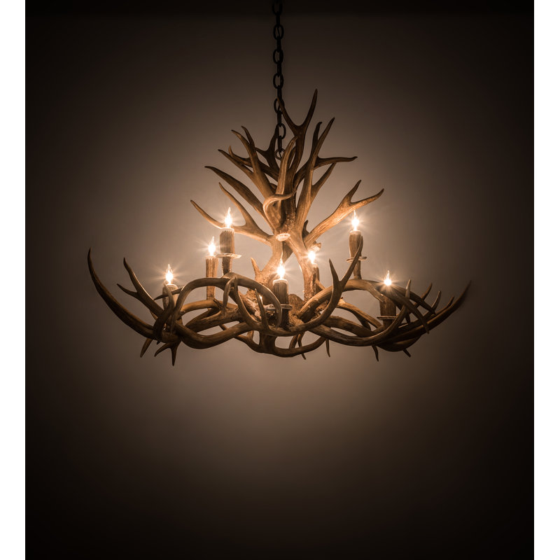 Rustic 8-Light Antler Chandelier with Antique Copper Finish