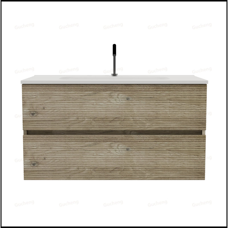 Meuble-lavabo mural 36 po avec lavabo en céramique intégré, Chêne, 36"