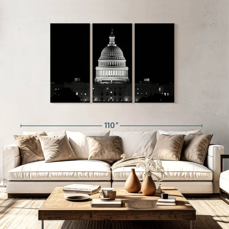 US Capitol Building BW, 48'' H X 74'' W