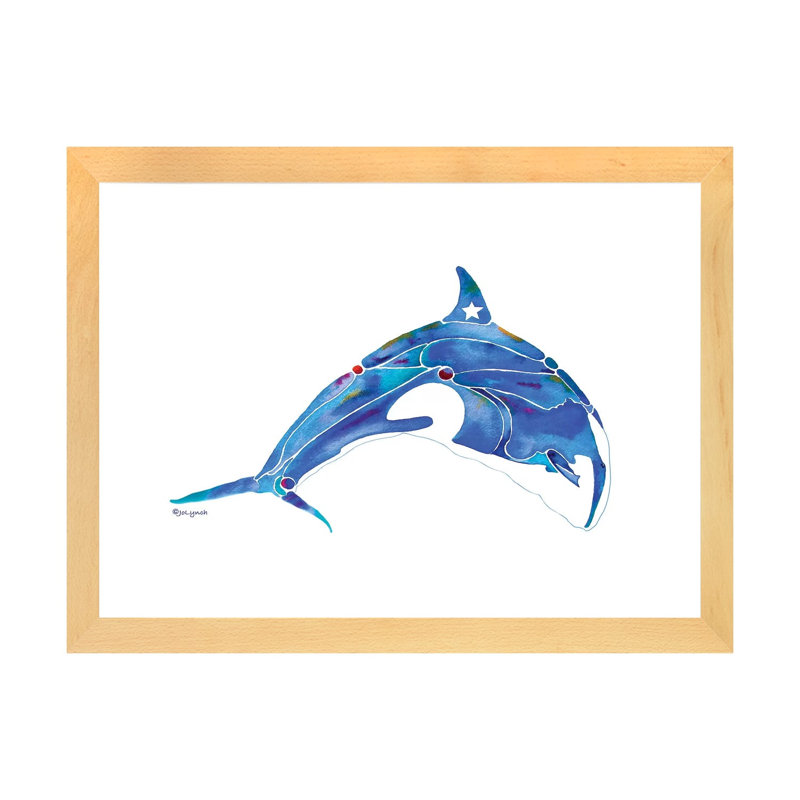 " Whale Orca " by Jo Lynch, 16" H x 24" W x 1" D, White, Beige Framed Paper