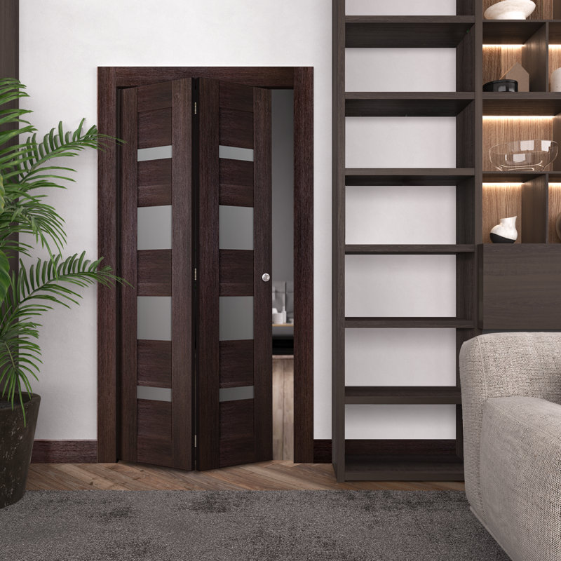 Porte pliante lambrissée en bois manufacturé et verre préfini Avon 07-01, Chêne, 36 po x 79,38 po