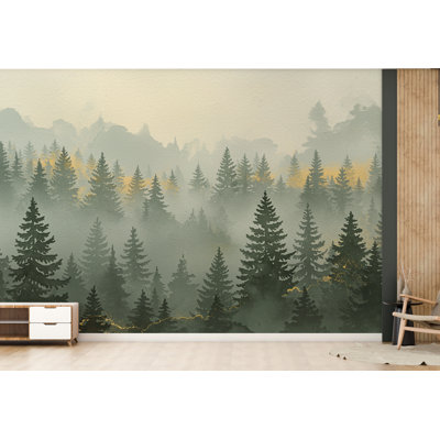 Misty Forest Wall Mural – Serene Pine Tree Landscape Removable Wallpaper For Bedroom & Living Room