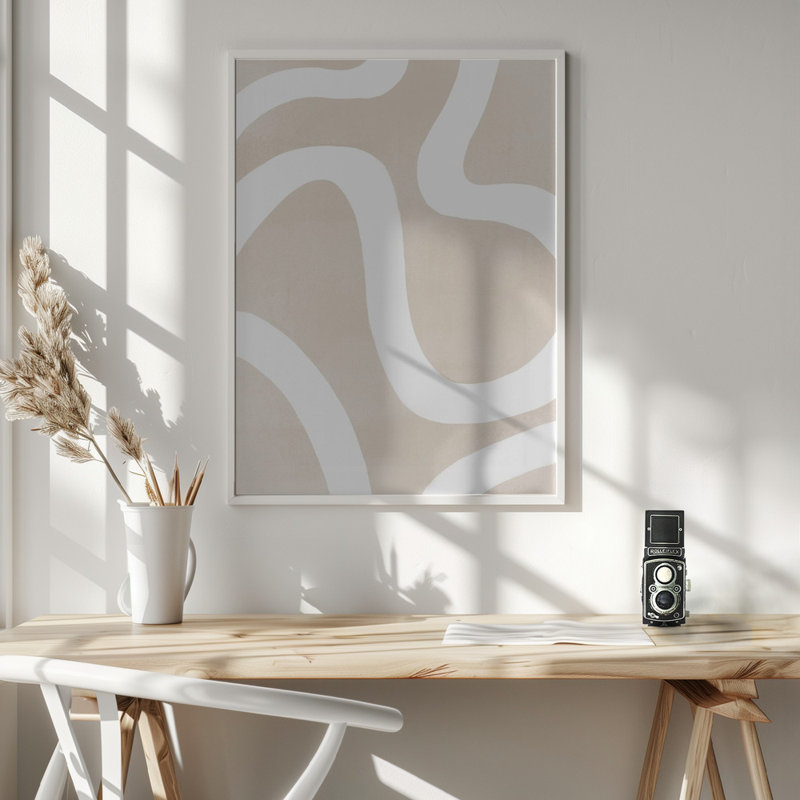"Squiggly Abstract Art", art mural texturé encadré, Cadre blanc, H 14 po x l 10 po