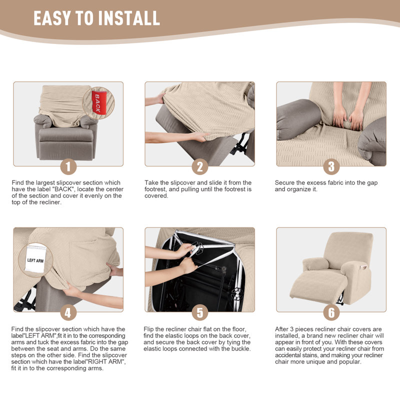 Housse pour fauteuil inclinable avec poches Wald, Beige chaud
