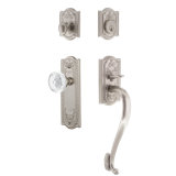 Nostalgic Warehouse Meadows Plate S Grip Handleset with Single Cylinder Deadbolt and Crystal Meadows Knob