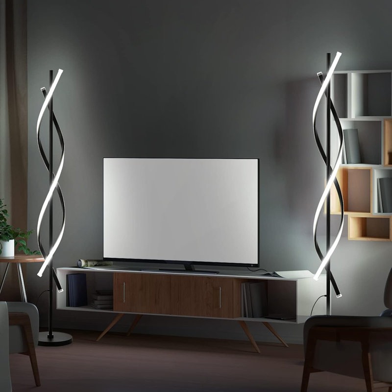 Modern Spiral LED Floor Lamps with Remote Control, 3 Colors Dimmable Floor Lamp for Living Room, Black