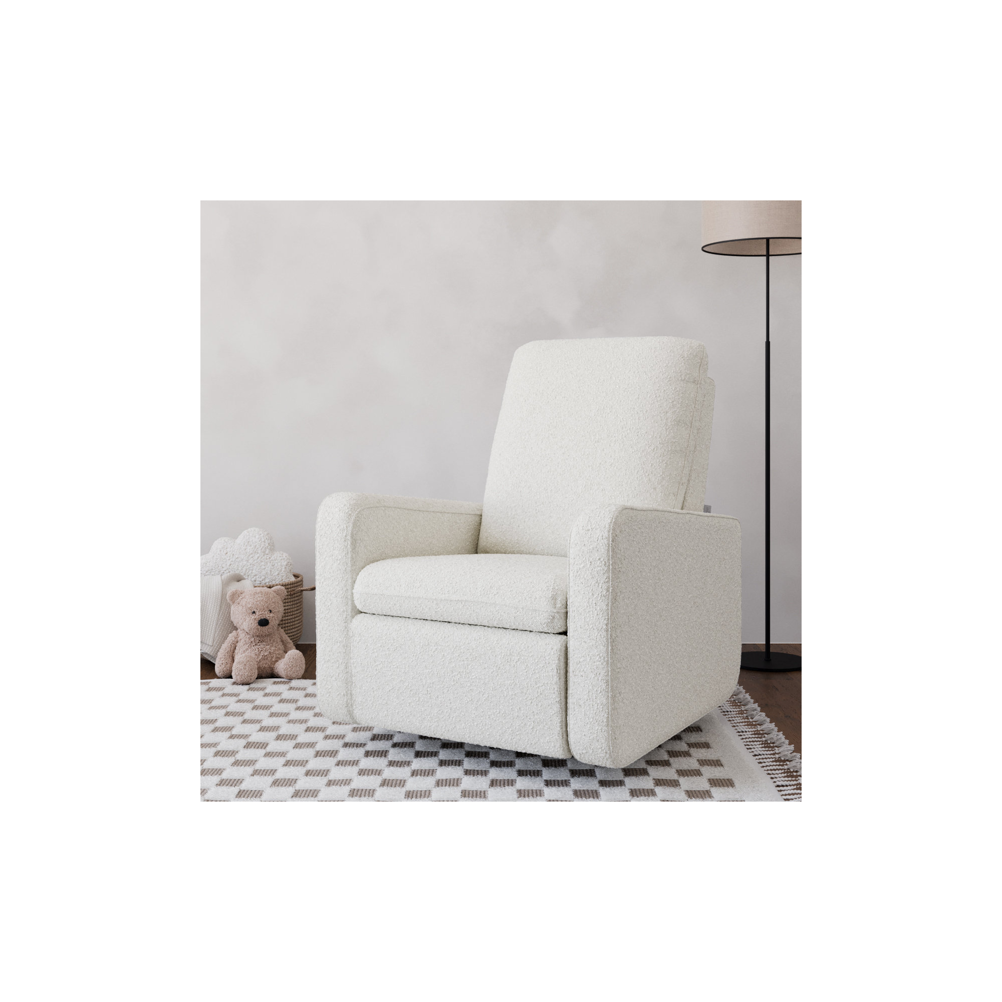 Teddi Power Recliner With USB, Ivory Boucle