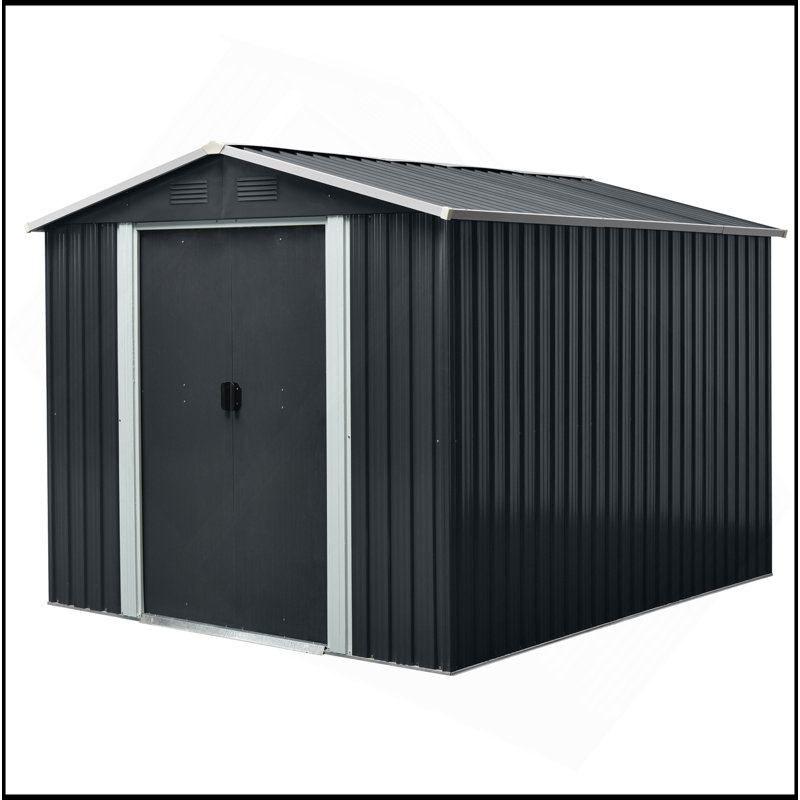 Remise de rangement extérieure en métal 8 pi x 10 pi avec base Meatl