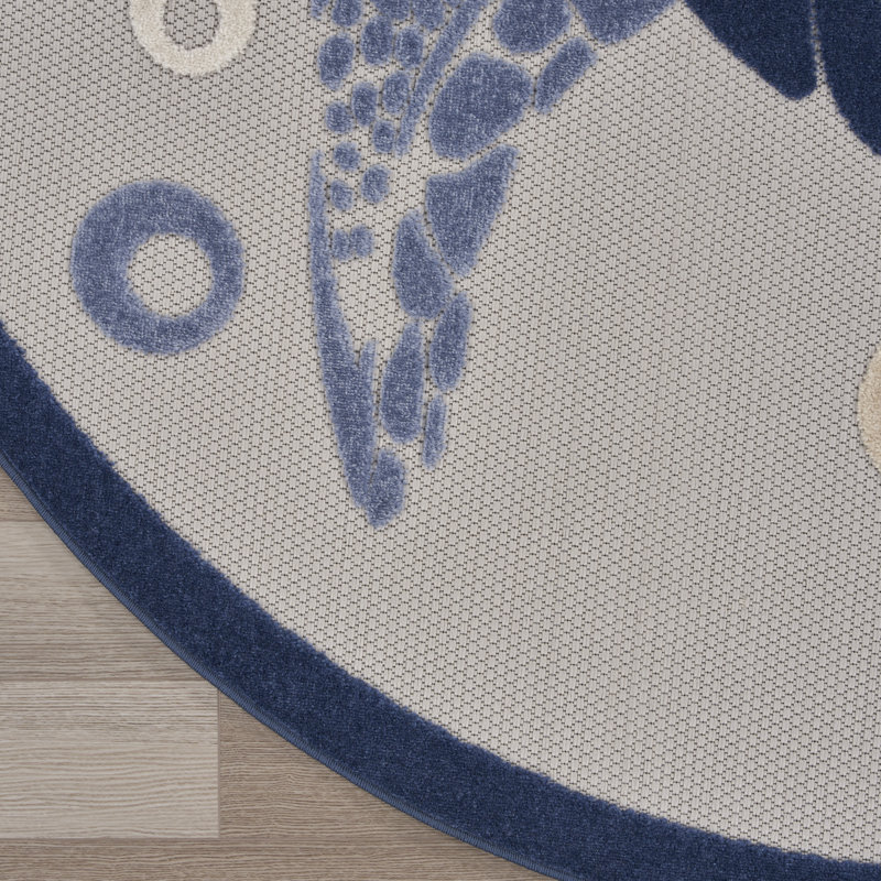Tapis intérieur / extérieur bleu / gris / bleu marine, Rond 5 pi 3 po