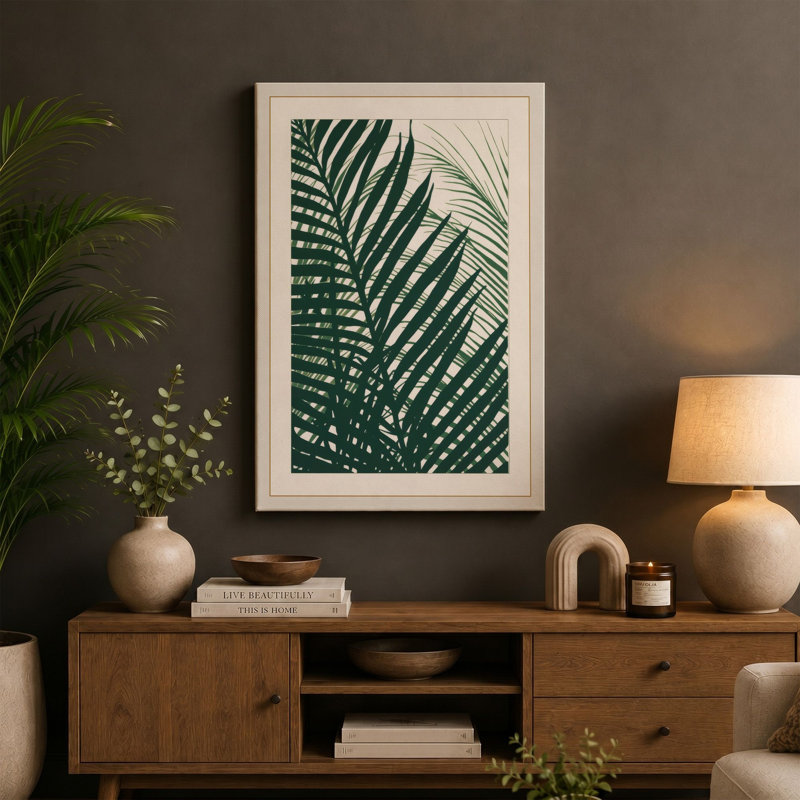 Layered Palm Fronds Botanical - Wrapped Canvas, 24x16 - 61.0 x 40.6 cm, Terracotta Border