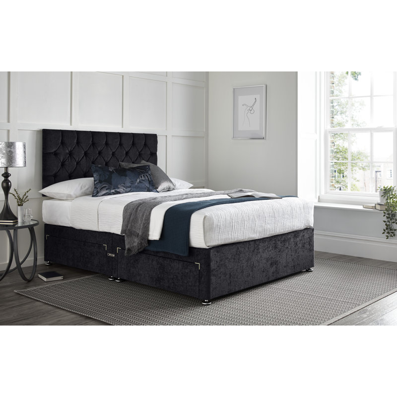 Colner Divan Bed with 24" Headboard on Struts, Black, No Drawers, Super King (6')