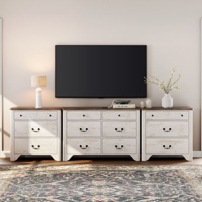 Ensemble de commode 3 pièces Haikey, commode 12 tiroirs l 110,2 po, commode 6 tiroirs en bois et ensemble de deux commodes 3 tiroirs