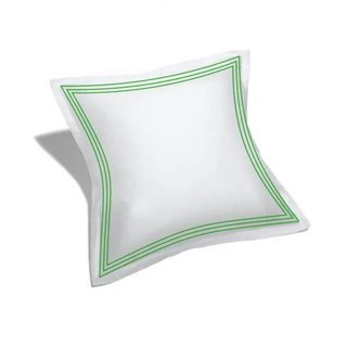 400TC Triple Embroidery Sateen Cotton Euro Sham (Set of 2), 20"H x 20"W, White/Green Border