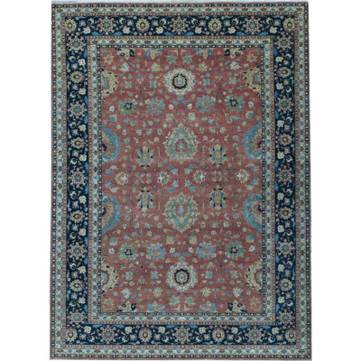 Tapis rouge et bleu foncé de haute qualité noué à la main