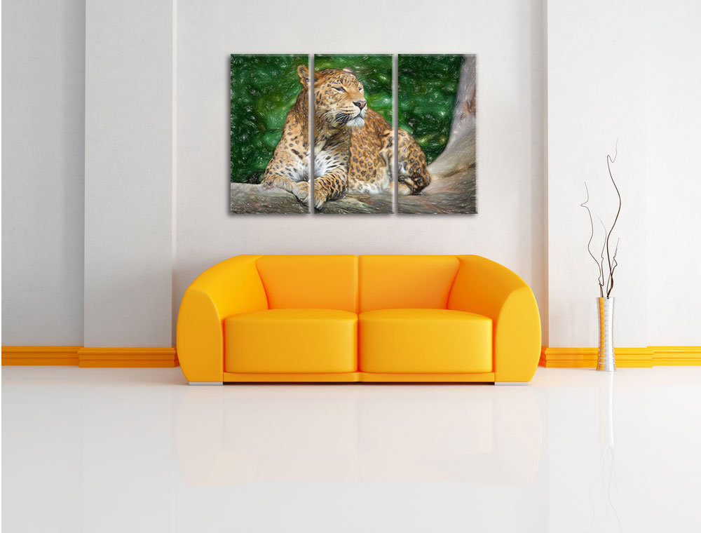 3-tlg. Leinwandbilder-Set „Wunderschöner Leopard in der Natur“, Grafikdruck