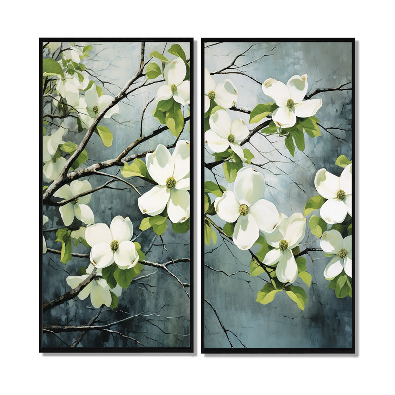 Style Dogwood - impressions sur toile vertes, 20" H x 24" W, Impression encadrée flottante, Black