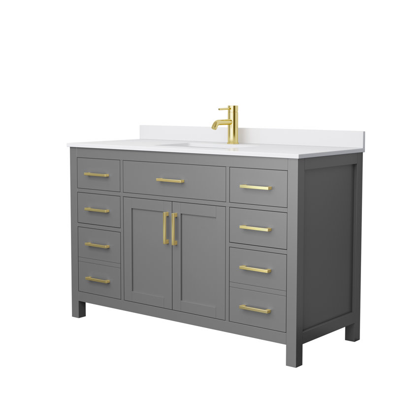 Beckett 54" Freestanding Single Bathroom Vanity with Cultured Marble Top, Dark Gray, White Cultured Marble, Brushed Gold