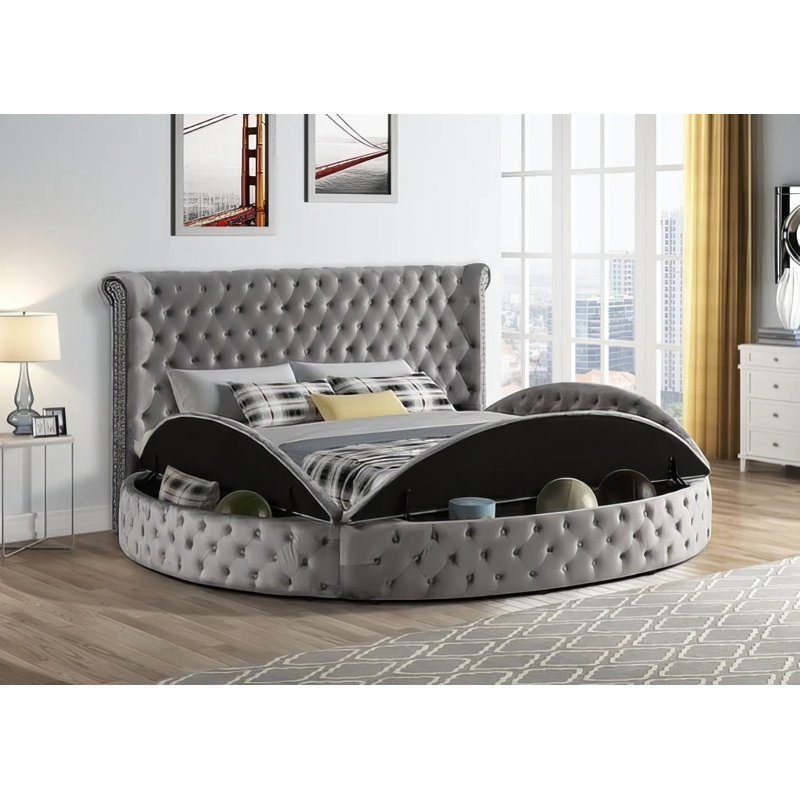 Lit plateforme tapissier Oona, Grand, gris