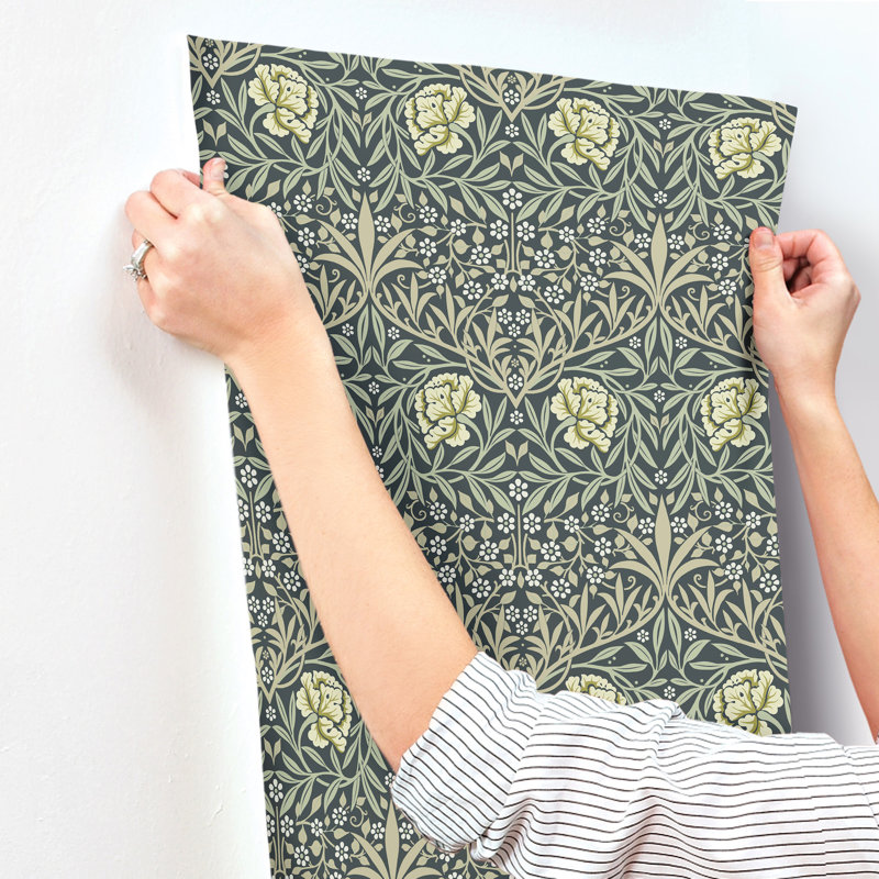 Oxford Union Sea Green Floral Vines Wallpaper, Blue