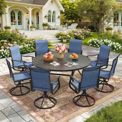 8-Person Outdoor Patio Dining Set With Swivel Armchair