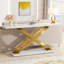 55 Inch Modern Console Table, Gold Entryway Table Behind Sofa Couch, Narrow Rectangular Sofa Table For Living Room, Bedroom, Front Hall, Hallway, Gold & White