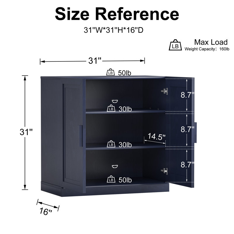 Gershwin Accent Storage Cabinet, Dark Blue, 31" H × 62" W × 16" D