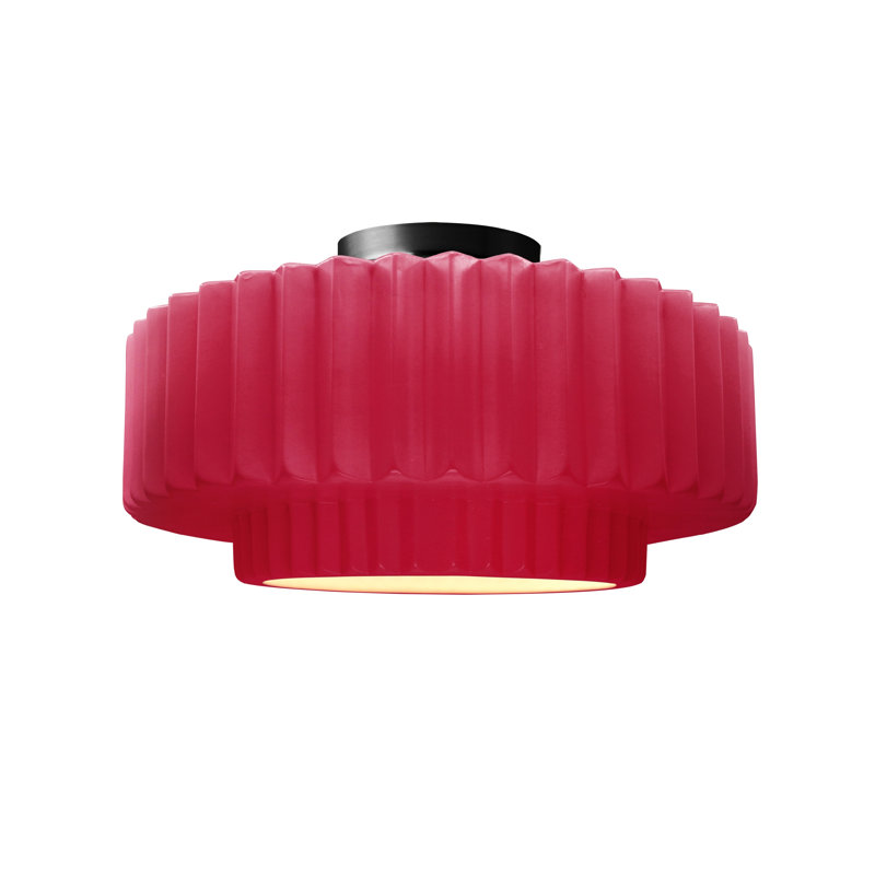 Radiance Ceramic Pleated Semi-Flush Mount, Cerise, 7.25" H x 14.5" W x 14.5" D, Matte Black