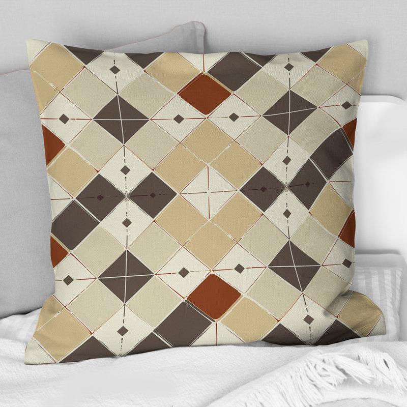 Imprimé argyle brun et blanc - coussin décoratif moderne, H 18 po x l 18 po
