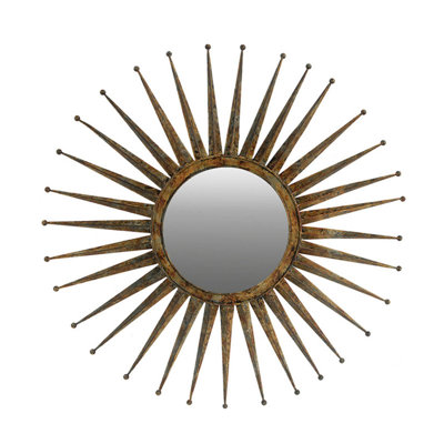 Gold Metal Sunburst Wall Mirror for Mid-Century Modern Living Room Decor