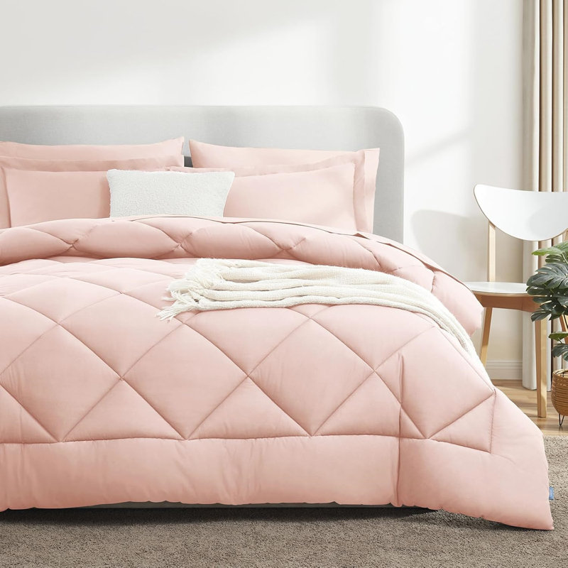 7-Piece King Bed in a Bag Comforter Set with Sheets and Pillowcases,Linen, Blush Pink