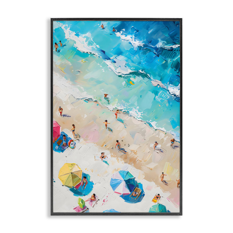 «Family Beach Fun Day», estampe numérique, design par LSR Design Studio, H 18 po x l 12 po, Giclée encadrée noir minuit