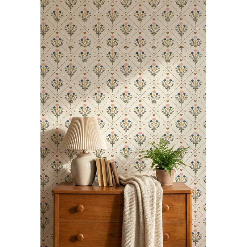 Papier peint floral Folk, Texturé non collé