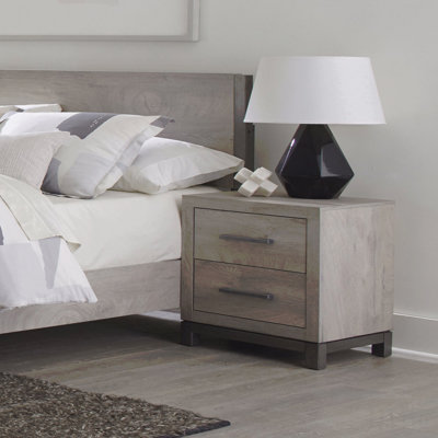 1Pc Bedroom Nightstand With 2 Drawers, Metal Bar Hardware, Premium Melamine Board, Wooden