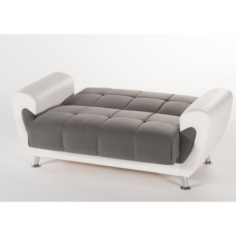 Causeuse à accoudoirs arrondis 61 po Duru, Microfibre/Microsuède, Gris / Blanc