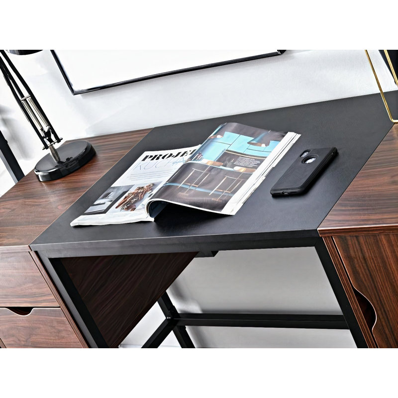 Dawniel Metal Base Writing Desk, Brown